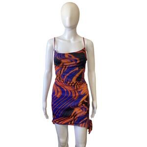 PLT Pretty Little Thing Mesh Marble Print Ruched Bodycon Dress Colorful Size 2